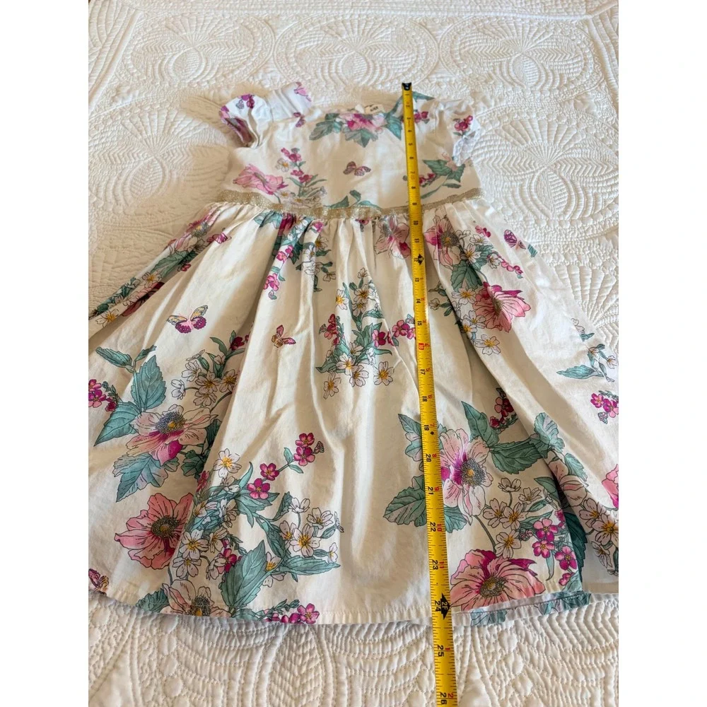 OshKosh B'gosh Little Girls Floral Butterfly Dress Size 6/6X White Pink Green